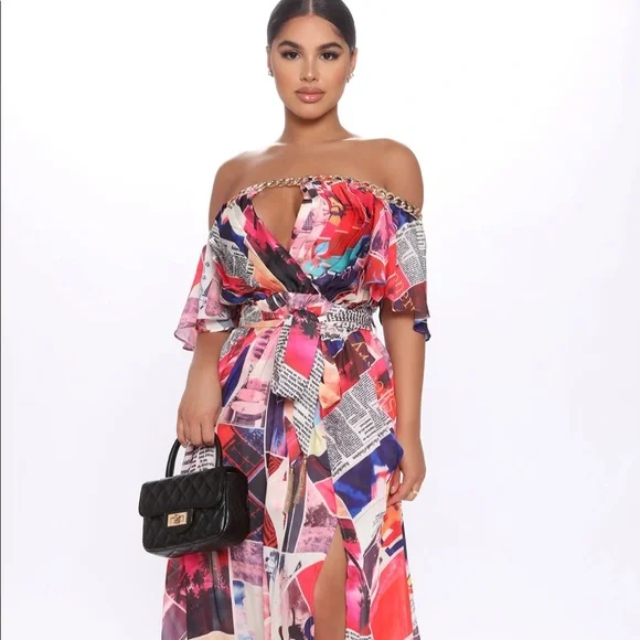 Fashion Nova | Dresses | Fashionnova High Slit Multicolored Vogue Maxi Dress  | Poshmark